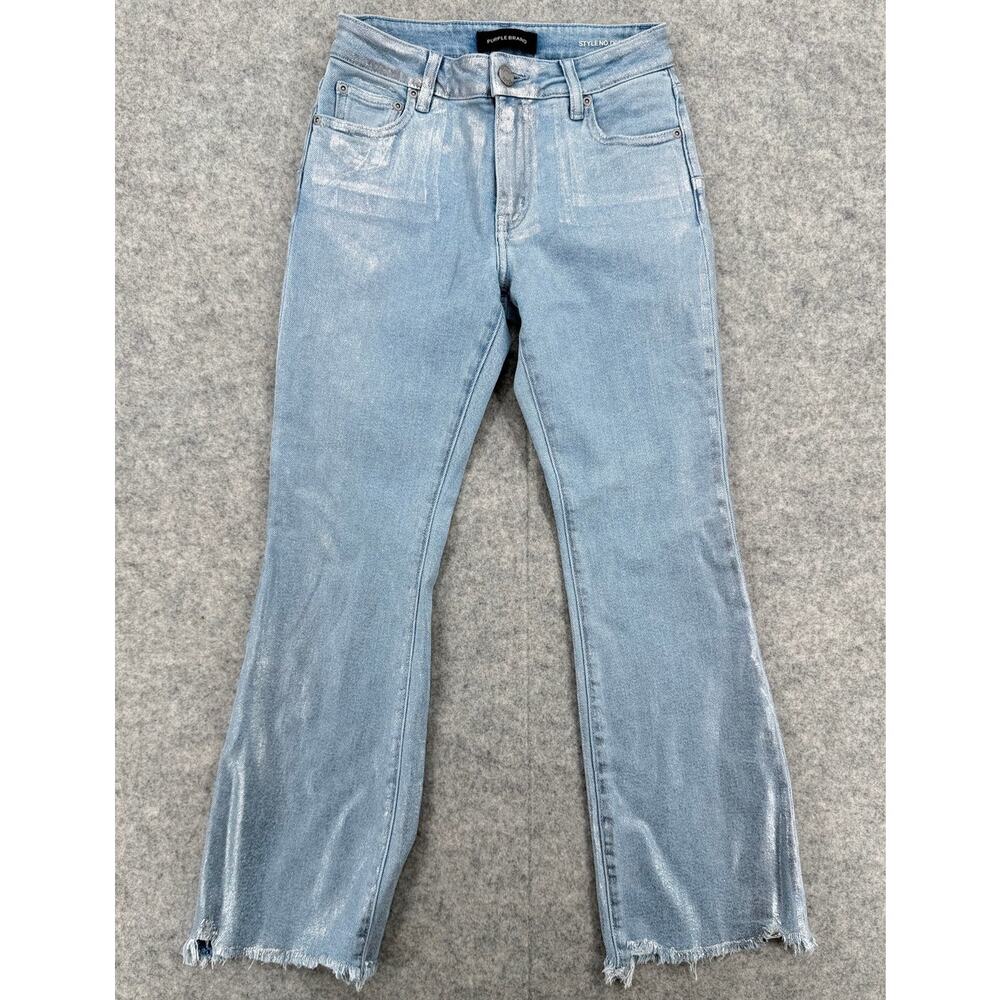 Purple Brand Silver Foil Light Blue Wash Ankle Bootcut Jeans Size 24